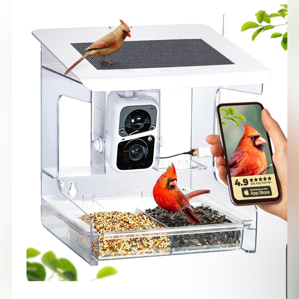 Smart Bird Feeder with Camera – XL Sliding Easy Tray – AI Birds ID (MSRP $199)